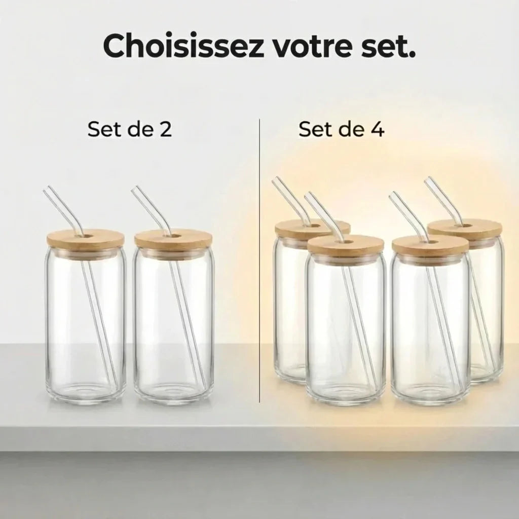 Set de verres haut de gamme en verre et bambou